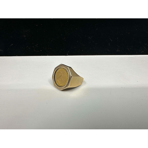 1223 - 1/10 Krugerrand Ring Size P in a 9ct Mount 8g