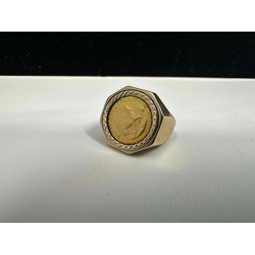 1223 - 1/10 Krugerrand Ring Size P in a 9ct Mount 8g