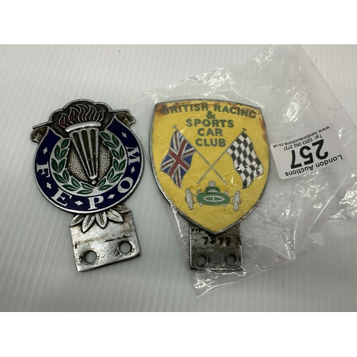 257 - British Racing and Sports Car Club Car Badge and a Far East Prisoners of War Car Badge