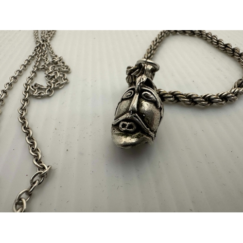 4B - Tested Silver Norse Pendant on a Silver chain and a Silver Pendant on a Metal Chain