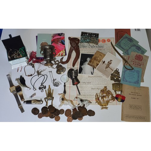 187B - Mixed lot of house clearance items / curios including Jewellery, Coins, smalls etc.