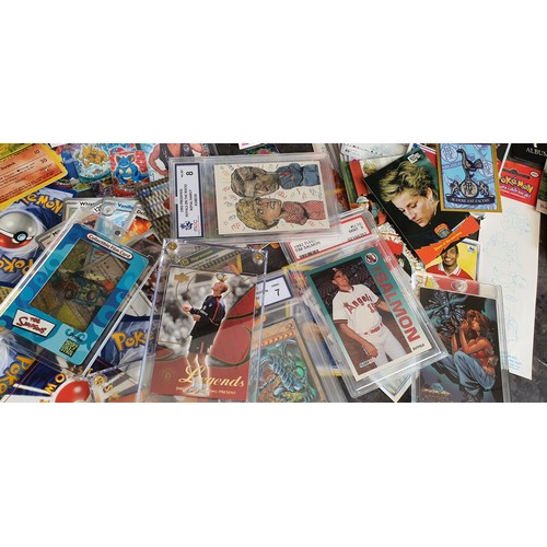 7 - Good lot of various trading cards including vintage cards, graded cards, unopened vintage packs, var... 