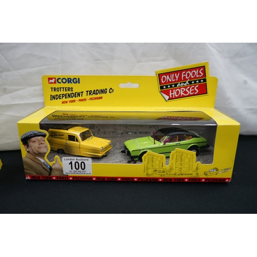 100 - Mint and Boxed Corgi Only Fools and Horses Reliant & Ford Capri plus a Lledo Del Boys Reliant Diecas... 