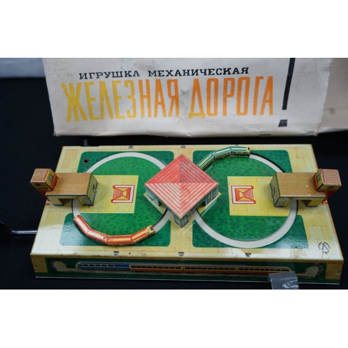 118 - Boxed 1950s Russian Tin Plate Mechanical Train Toy