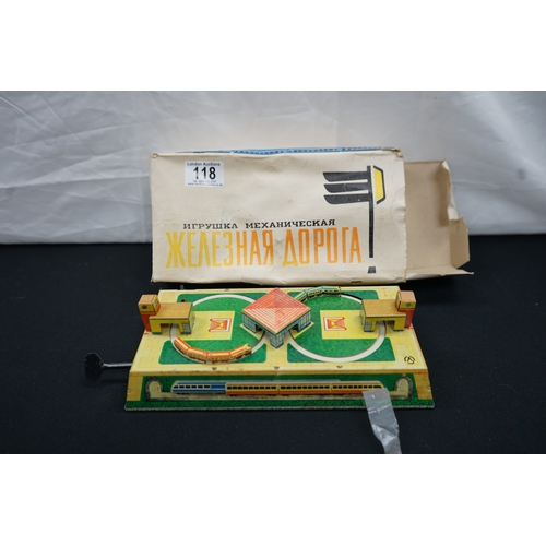 118 - Boxed 1950s Russian Tin Plate Mechanical Train Toy