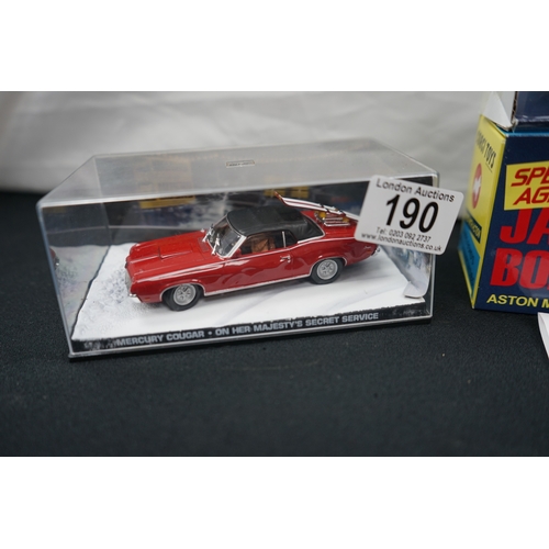 190 - Mint & Boxed Collection of Corgi James Bond Cars
Aston Martin DB5, Ford Mustang Mach,  1 Mercury Cou... 