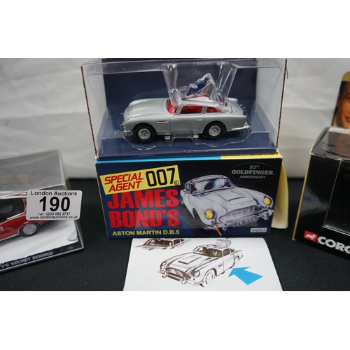 190 - Mint & Boxed Collection of Corgi James Bond Cars
Aston Martin DB5, Ford Mustang Mach,  1 Mercury Cou... 