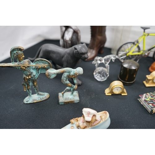 196 - A mixed lot including crystal, Ceramic & Brass Figurines, Bud Vases and Silver Plate