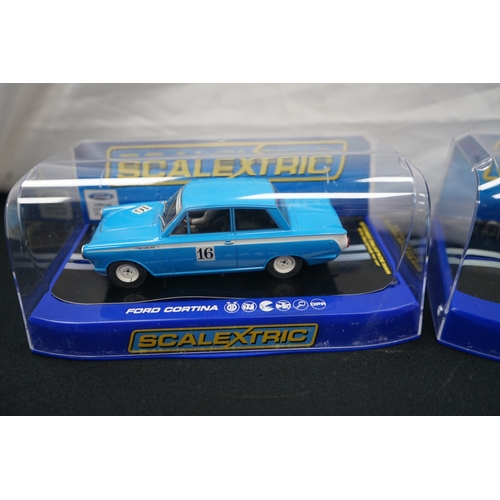 216 - 3 Mint & Boxed Scalextric Cars MG 1964 Sebring, Jaguar D-Type & Ford Cortina