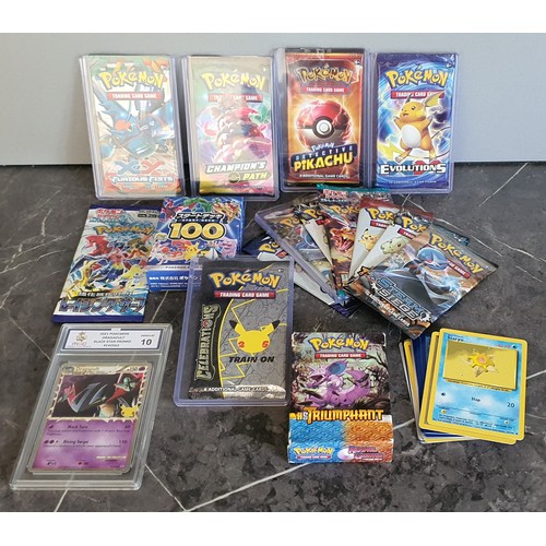 14 - Various sealed packs of Pokemon cards plus graded card, sealed Japanese Start Deck box, other cards ... 