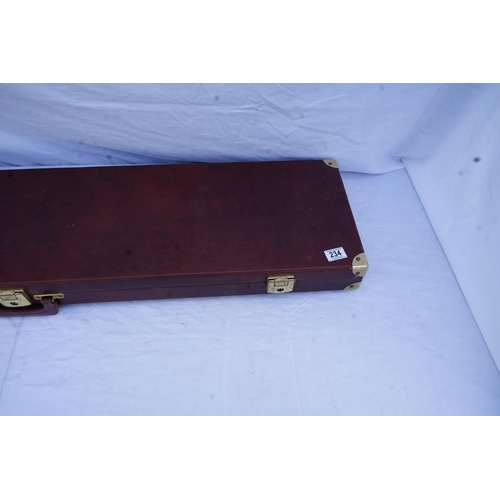 234 - Dark Tan Leather Gun Case 1300x300x80mm c/w with Carry Handle, Locks & Soft Lining