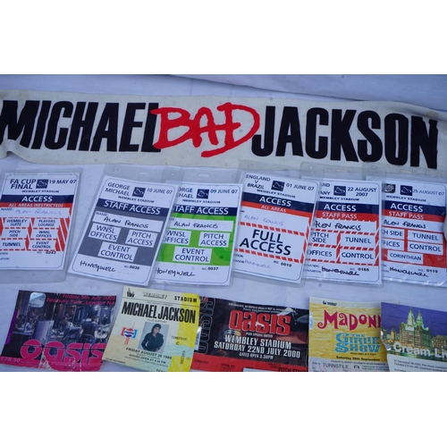 317 - Assorted Wembley Concert Tickets etc and a Michael Jackson Bad Tour Scarf