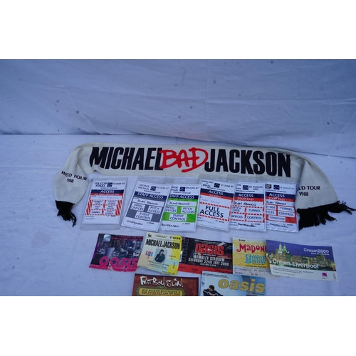 317 - Assorted Wembley Concert Tickets etc and a Michael Jackson Bad Tour Scarf