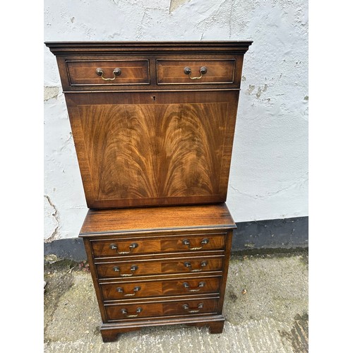 171 - Good Quality Reproduction Mahogany Secretaire by Shaw of London with Working Key