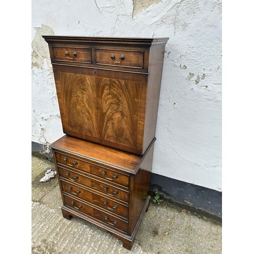 171 - Good Quality Reproduction Mahogany Secretaire by Shaw of London with Working Key