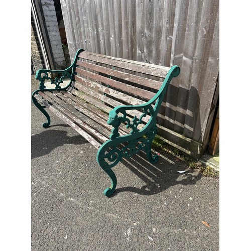 369 - Antique Lions Head Cast Iron Garden Bench