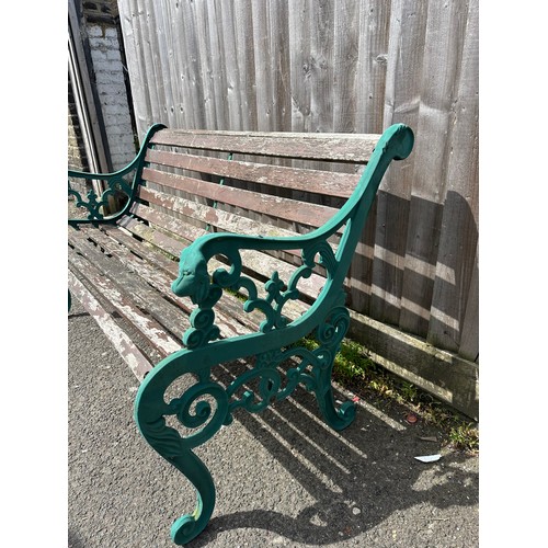 369 - Antique Lions Head Cast Iron Garden Bench