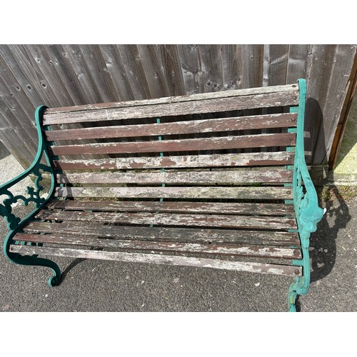 369 - Antique Lions Head Cast Iron Garden Bench