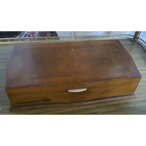 26 - Vintage wooden jewellery box including a good lot of mixed vintage jewellery including Gold Chain, B... 