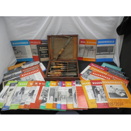 520 - Set of Good Quality Vintage Carpentry Chisels plus 1960s Woodworking Magazines