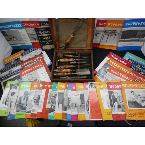 520 - Set of Good Quality Vintage Carpentry Chisels plus 1960s Woodworking Magazines