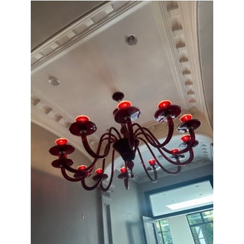 727 - Very Large Venetian Red Murano Glass Chandelier