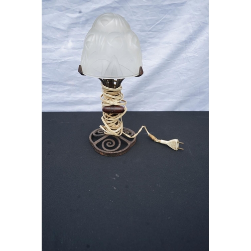 71 - Art Deco Degue Wrought Iron Mushroom Table Lamp Signed