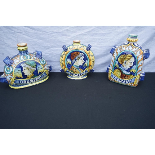 2C - Group of 3 Italian Majolica Hand Painted Apothecary Jars in the Style of Castelli 30cm/35cm Tall