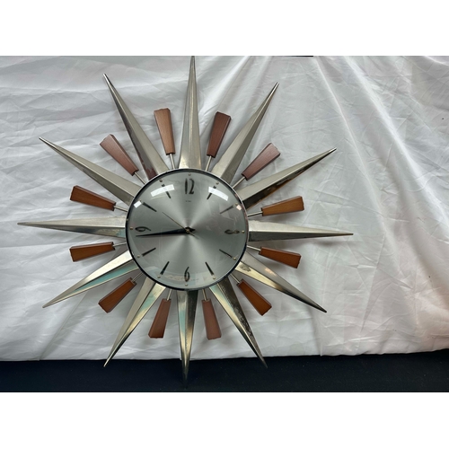 265 - Original Mid Century Metamec Sunburst Wall Clock in Excellent Condition for Age