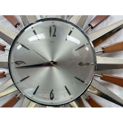 265 - Original Mid Century Metamec Sunburst Wall Clock in Excellent Condition for Age