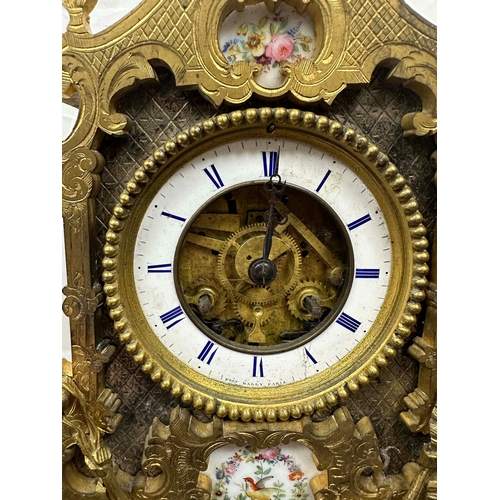 44 - French Ormolu Gilt Bronze Mantle Clock by Pert Bally Paris with Porcelain Plaque Decoration. Movemen... 