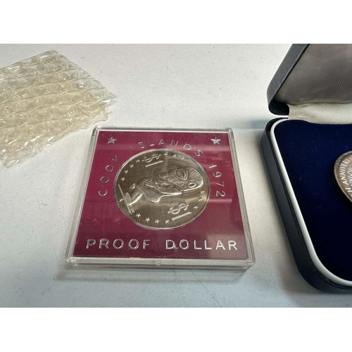 686 - Cook Islands 1973 Two Dollar Silver Proof Coin and another Proof Dollar Example