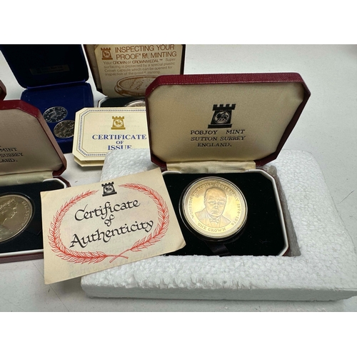 692 - Group of Pobjoy Mint Coins to Include Two Isle of Man Silver Proof £1 Coins, Churchill Centenary Cro... 