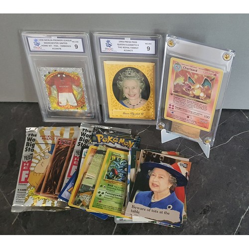 23 - 2x Graded Trading cards - Queen Elizabeth and Manchester Utd plus other cards etc