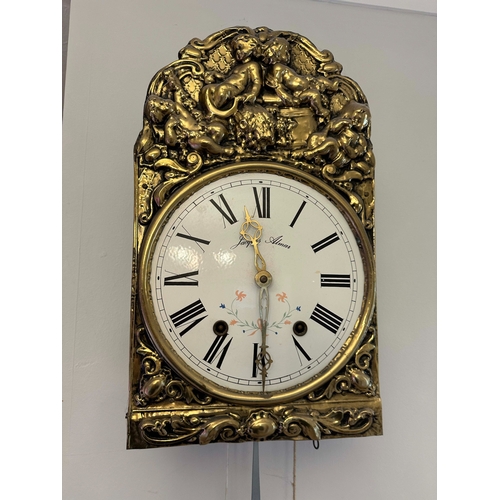 98C - Jacques Almar French Comtoise Clock with Key, Weights, Pendulum