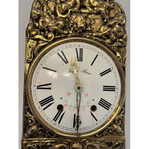 98C - Jacques Almar French Comtoise Clock with Key, Weights, Pendulum