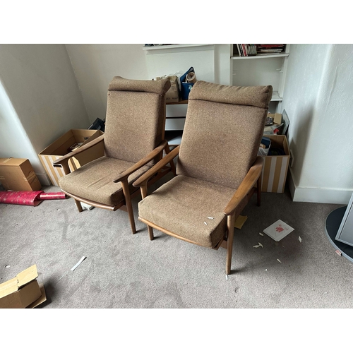 98k - Pair of Mid Century 1960s Guy Rogers New Yorker High Back Armchairs