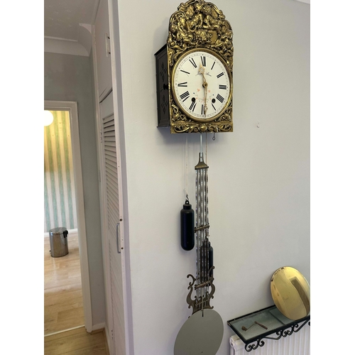 98C - Jacques Almar French Comtoise Clock with Key, Weights, Pendulum