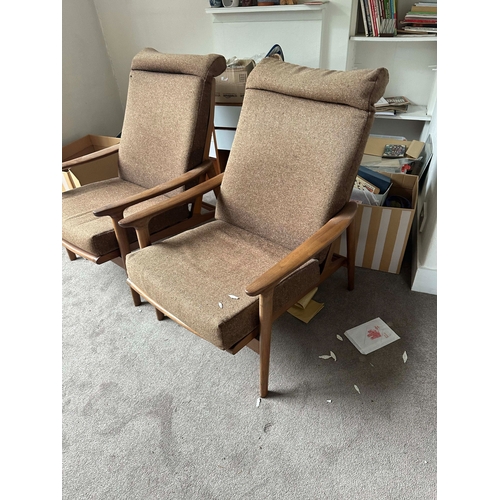 98k - Pair of Mid Century 1960s Guy Rogers New Yorker High Back Armchairs