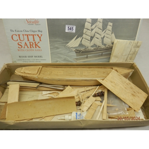 545 - Scientific Cutty Sark Wooden Ship Model Boxed with Cloth Sails 23 inches