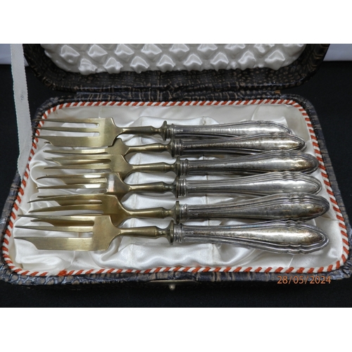 60 - Set of 6 German 800 Silver Handled Cocktail Forks in Original Box