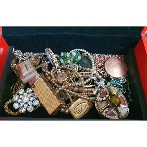 19A - Old Jewellery box with contents Inc a good selection of vintage jewellery etc.