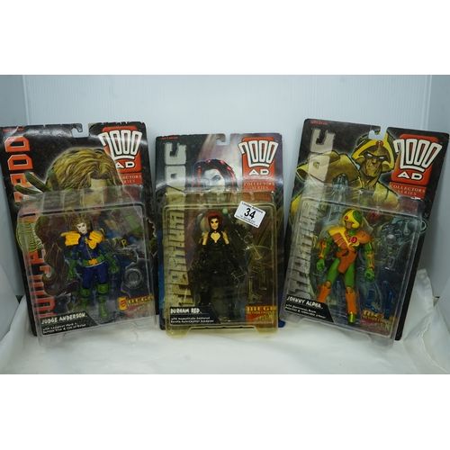 34 - Group of 3 2000AD Action Figures: Judge Anderson, Durham Red & Johnny Alpha