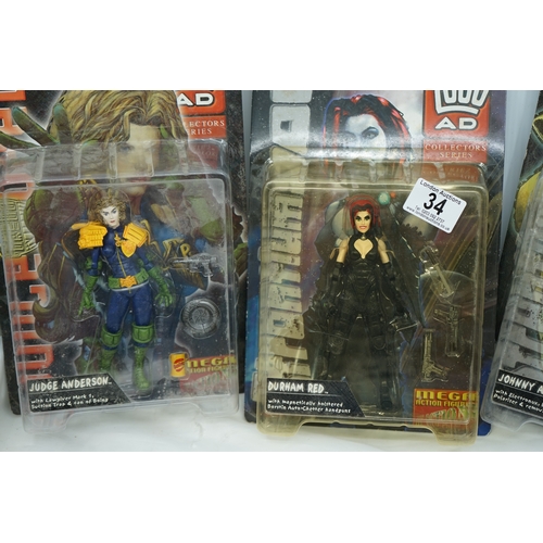 34 - Group of 3 2000AD Action Figures: Judge Anderson, Durham Red & Johnny Alpha