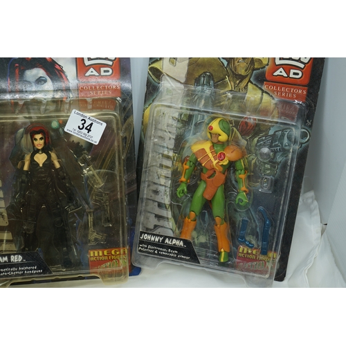 34 - Group of 3 2000AD Action Figures: Judge Anderson, Durham Red & Johnny Alpha