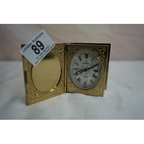 89 - Mother of Pearl Face Brass Clock in the form of a Book