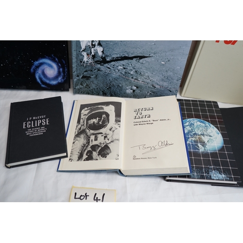 41 - Good Lot of Books: Space Exploration & The Moon including Return to Earth Signed by Buzz Aldrin & Th... 