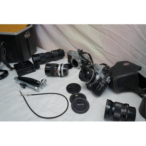 48 - Two Nikon Nikkormat FT2 35mm SLR Cameras with Assorted Lens's & Accessories in Leather Carry Case