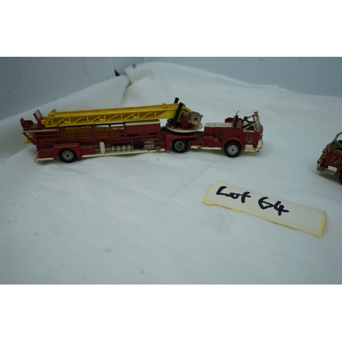 64 - PAIR of Vintage Dinky American La France Aerial Rescue Fire Trucks