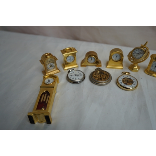 87 - Collection of Miniature Brass Clocks & Pocket Watches